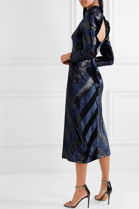 Rebecca Vallance Maison Open-back Striped Metallic Velvet Midi Dress - Blue