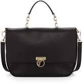 Thumbnail for your product : Versace Pebbled Leather Flap-Front Satchel Bag, Black
