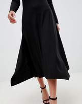 Thumbnail for your product : ASOS Petite DESIGN Petite scoop neck rib midi dress with asymmetric skirt-Black