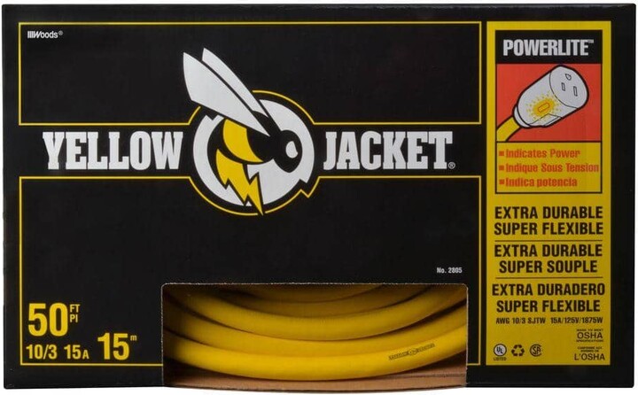 Yellow Jacket 50 ft. 10/3 SJTW Outdoor Heavy-Duty Extension Cord with Power Light Plug
