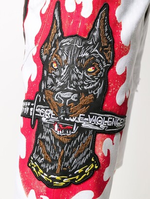 Philipp Plein Denim Embroidered Dog Shorts
