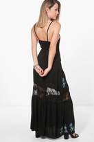 Thumbnail for your product : boohoo Petite Embroidered Lace Insert Tiered Maxi Skirt