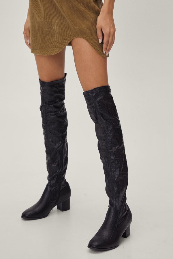 croc thigh high boots