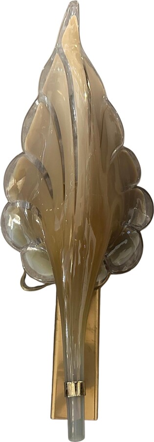 A 1970s Mid-century Modern Brown Murano Glass Leaf Wall Sconce By Franco Luce