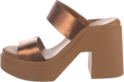 Clergerie Leather Sandals Brown & Metallic Platform Designer
