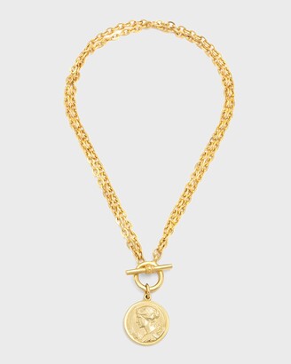 Ben-Amun Gold Two-Row Chain Necklace w/ Coin Pendant