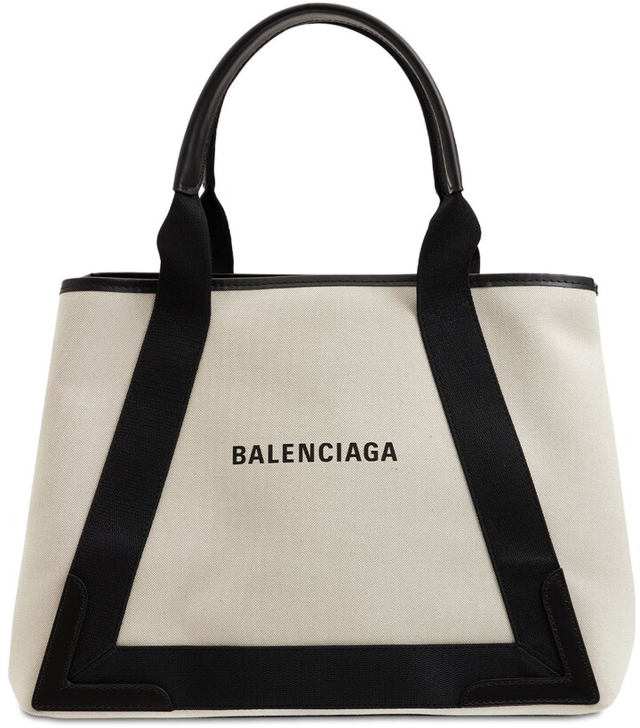 Balenciaga MD Navy Cabas canvas tote bag - ShopStyle