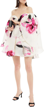 Carolina Herrera Cape-effect Off-the-shoulder Printed Silk-organza Mini Dress