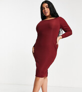 Thumbnail for your product : Yours Exclusive ribbed bodycon midi dress in wine