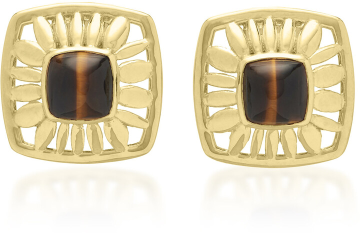 GC13DG Gold Plated Tiger Eye Grape Cluster Earrings