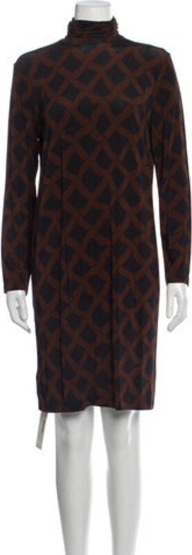 Siyu Shift Dress Black Printed Long Sleeve with Turtleneck