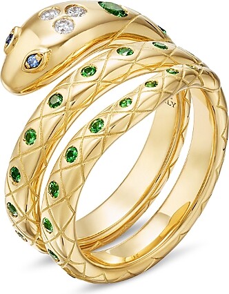 Temple St. Clair 18K Yellow Gold Fj Tsavorite, Blue Sapphire, & Diamond Delphi Serpent Wrap Ring