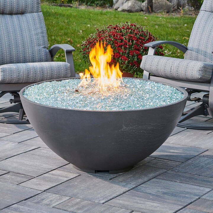The Outdoor GreatRoom Company Cove Edge 42 Inch Round GFRC Propane Fire Bowl w/ Electronic Ignition in Midnight Mist by