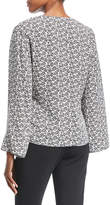 Thumbnail for your product : A.L.C. Ray Deep-V Bell-Sleeve Printed Silk Top