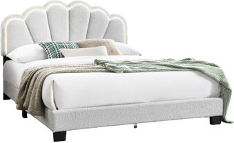 Latitude Run White Wool Fabric Bed With Led Headboard For Queen Size - Modern Contemporary Upholstered And Soft