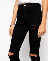 Thumbnail for your product : ASOS COLLECTION Ridley Jeans in Black with Thigh Rip and Busted Knees