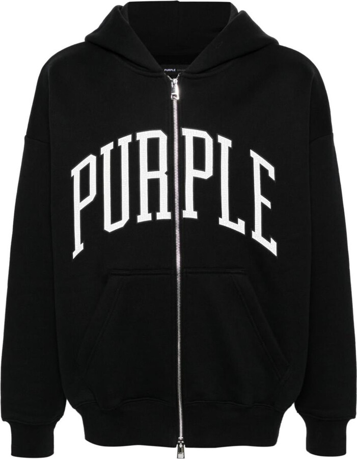 Purple Brand logo-print V-neck hoodie - ShopStyle