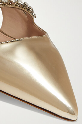 Miu Miu Crystal-embellished Metallic Patent-leather Slingback Flats - Gold
