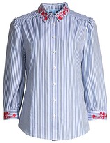 Thumbnail for your product : Draper James Embroidered Striped Button-Down Shirt