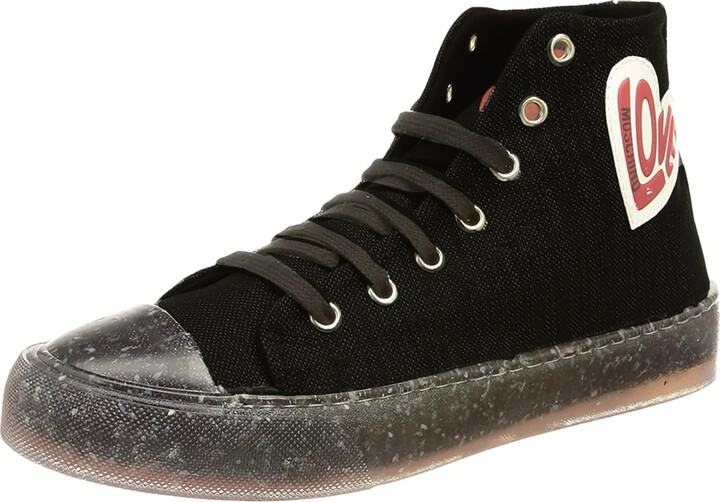 Women's Canvas Heart Lace Up Hi Top Sneakers In Black