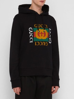 Gucci Fake Logo-print Cotton-jersey Hooded Sweatshirt - Black - ShopStyle