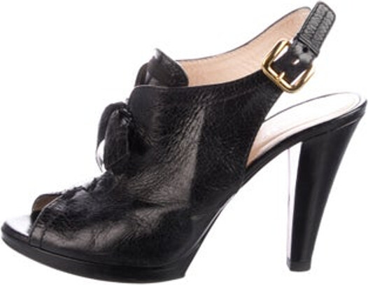 Prada Leather Slingback Sandals Black Bow Accents Buckle Closure at Ankles Designer