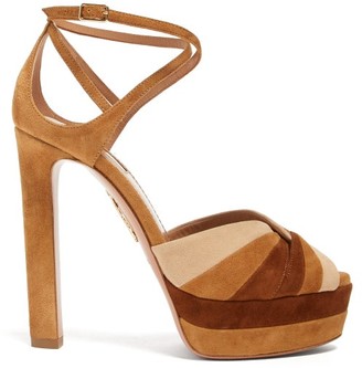Aquazzura La Di Da Tri-tone Suede Platform Sandals - Womens - Tan Multi