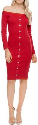 Jane Norman Red Popper Front Bardot Dress