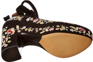 Tabitha Simmons Sky Flora Embroidered Suede Wedge Sandal