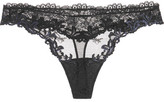 Thumbnail for your product : La Perla Secret Story Embroidered Leavers Lace And Tulle Thong - Black