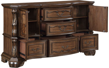 Astoria Grand Traditional Dark Brown Finish Luxury Dresser of 5x Drawers Gold Accent Detailing Bedroom Furniture 1pc Storage Cabinet
