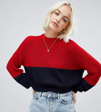 Pull&Bear colour block jersey jumper in red