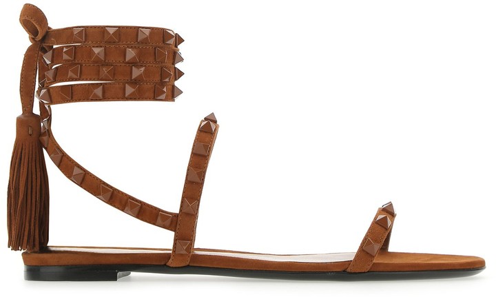 rockstud flair raffia flat slide sandal