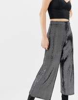 Thumbnail for your product : Miss Selfridge wide leg cropped trousers in gunmetal sequin