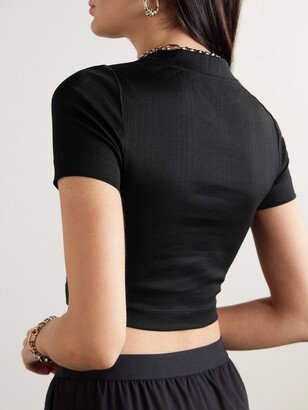Loewe Anagram Cropped Embroidered Ribbed Cotton T-shirt