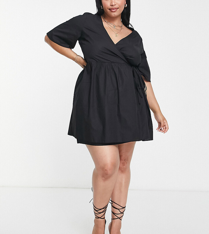 ASOS Curve ASOS DESIGN Curve smock tie waist wrap mini dress in
