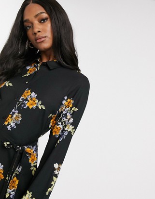Vero Moda maxi shirt dress in black floral print
