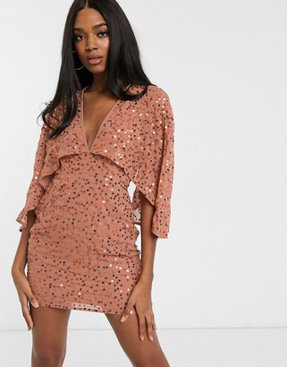 ASOS DESIGN mini dress with cape kimono sleeve in scatter sequin - ShopStyle