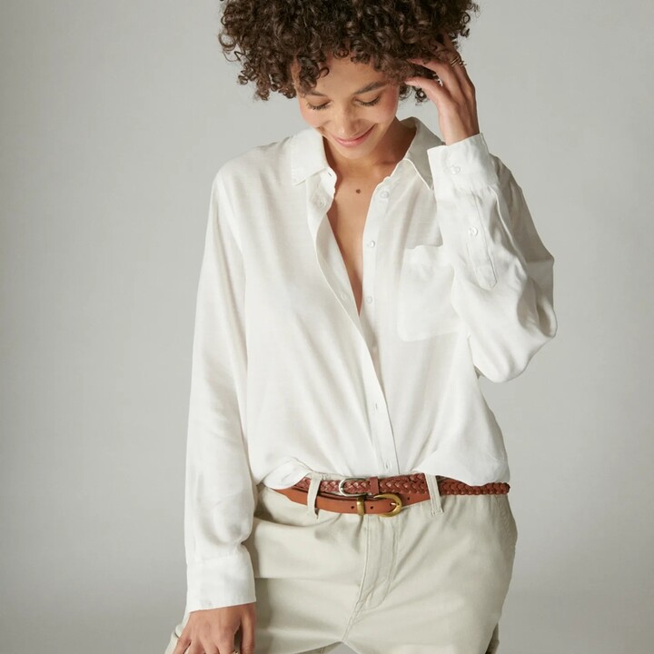 Lucky Brand The Boyfriend Button-Down Shirt - Women's Clothing Button Down Tops Shirts in Blue Stripe