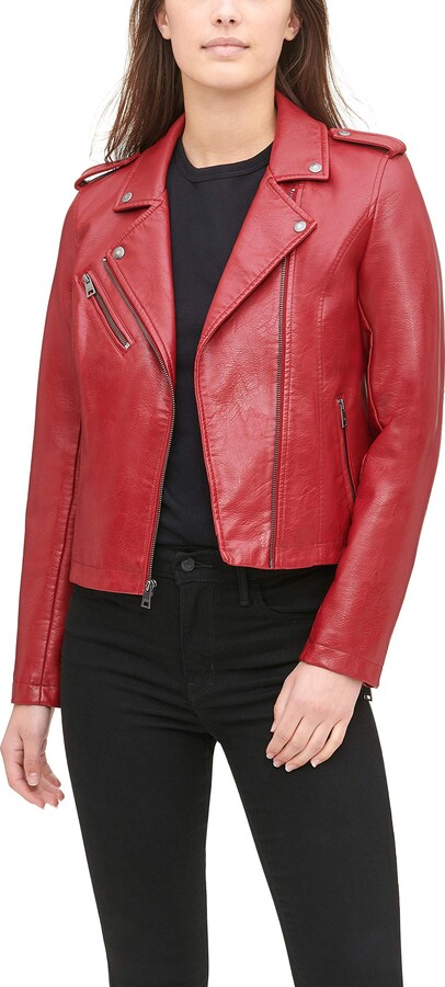 red vegan leather jacket