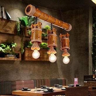 LilaminsThebox The Nordic Industrial wind loft restaurant chandeliers personality American Art Nouveau creative bar LampsSisal Twine Bamboo and three head sisal chandeliers ,77*30cm