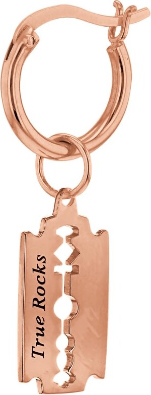 True Rocks 18Kt Rose Gold-Plated Mini Razor Blade Charm On Rose Gold Hoop