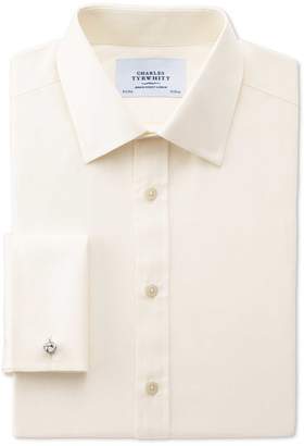 Charles Tyrwhitt Classic Fit End-On-End Cream Cotton Formal Shirt Double Cuff Size 16.5/38