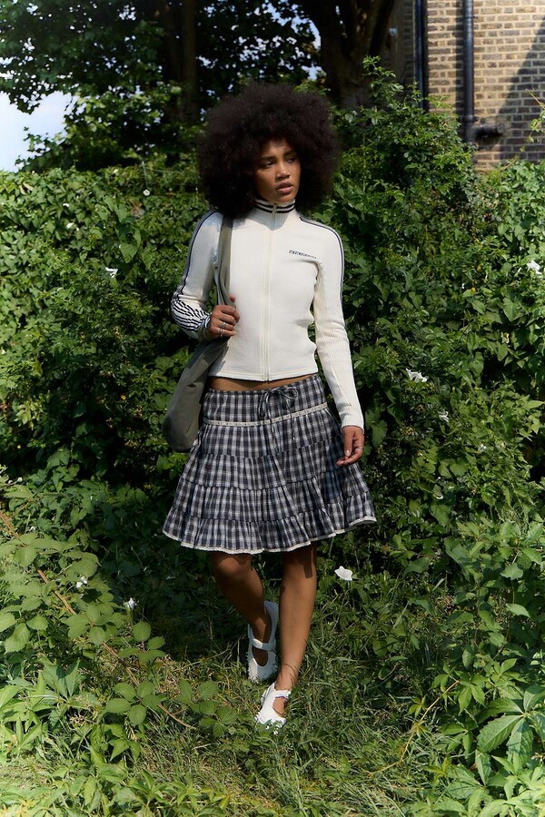 Urban Outfitters Ava Check Midi Skirt Black XL at ShopStyle - Main Image