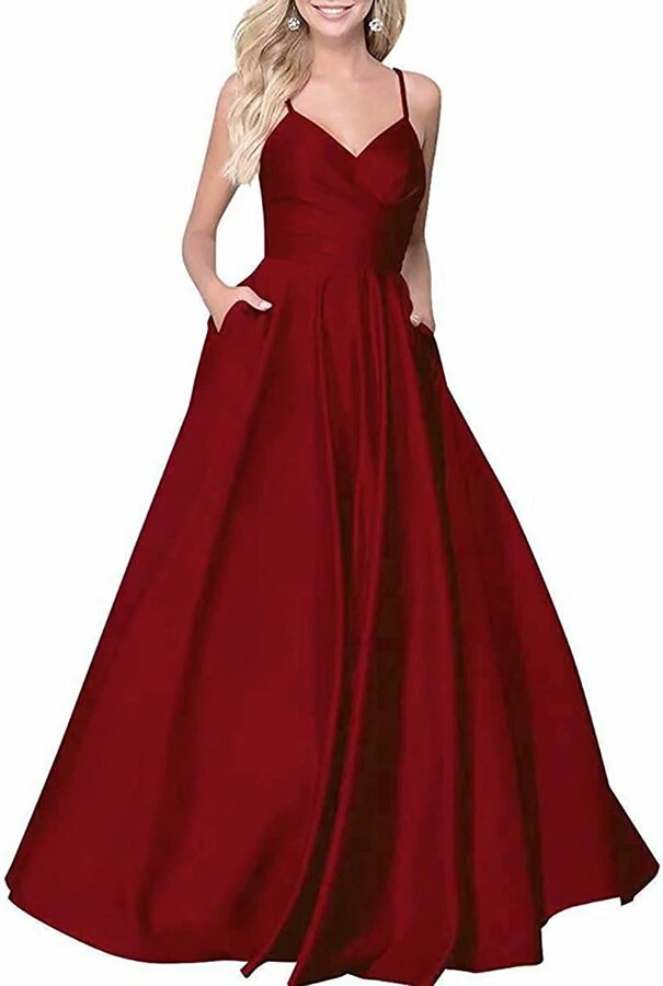 Homesally Women's V Neck Off The Shoulder Ball Gowns A Line Hi-Low Empire  Waist Satin Skirt Long Prom Dresses Party Long Wedding Cocktail Homecoming  Formal Dresses Evening Red Wine - ShopStyle