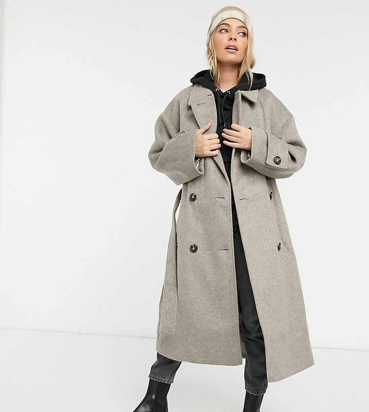 ASOS Petite ASOS DESIGN Petite brushed twill trench coat in grey