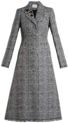 Erdem Dominique Crystal Embellished Checked Coat - Womens - Grey