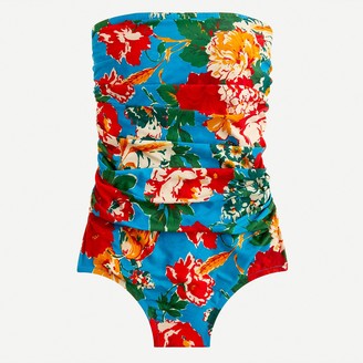 J Crew Ruched Bandeau One Piece Swimsuit In Rattia Bahama Print Shopstyle