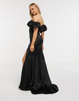 Thumbnail for your product : Club L London extreme ruffle detail maxi dress with thigh split in black