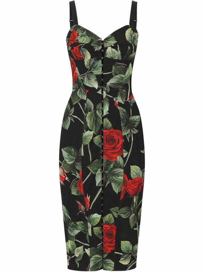 Dolce & Gabbana Rose-Print Mid-Length Dress - ShopStyle